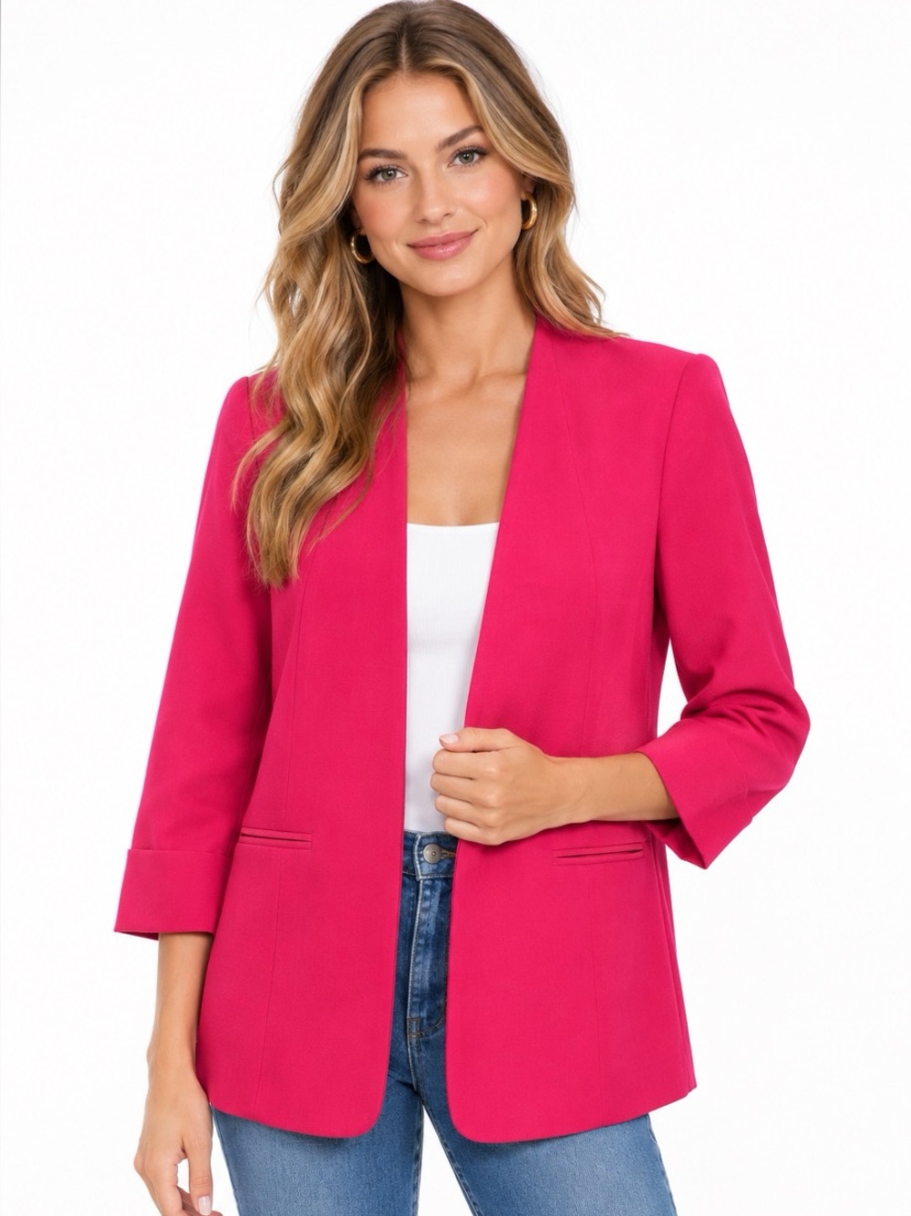 Kasper Women's Bright Pink Collarless Blazer